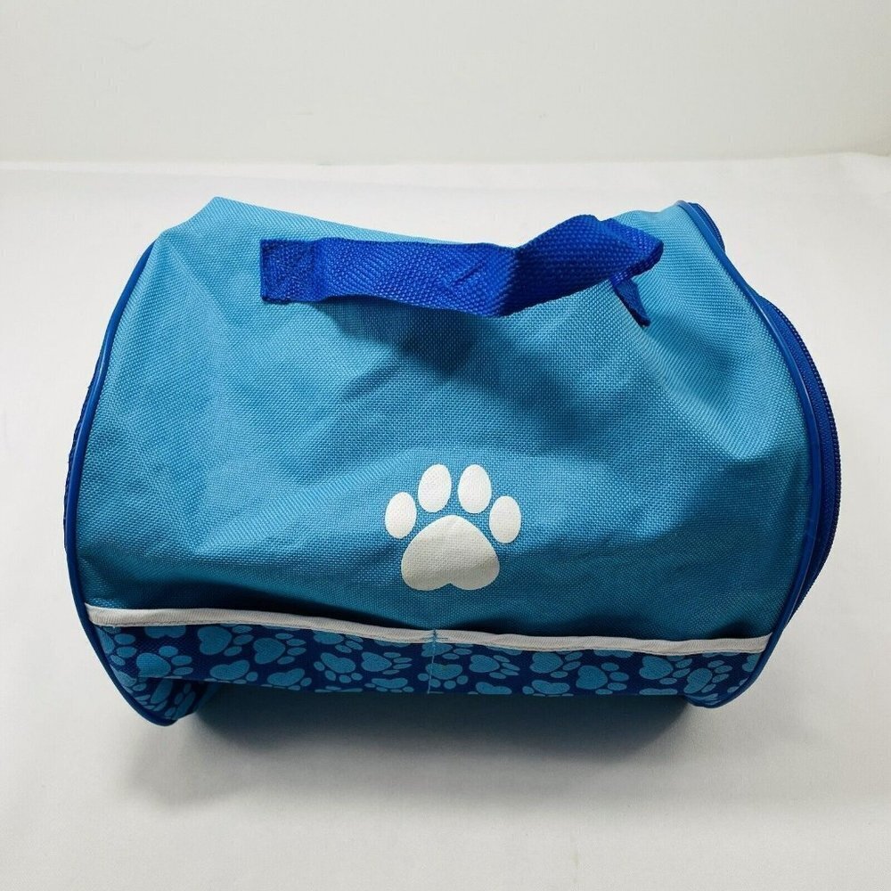 Melissa Doug Pet Toy Carrier Dog Paw Travel Bag Basket Tote Handle Pocket Blue